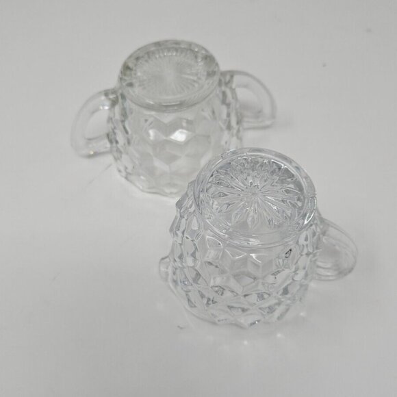 Pair Vintage Jeannette Sugar Creamer Cube Cubist Clear Depression Glass 1929-33 - Picture 2 of 4